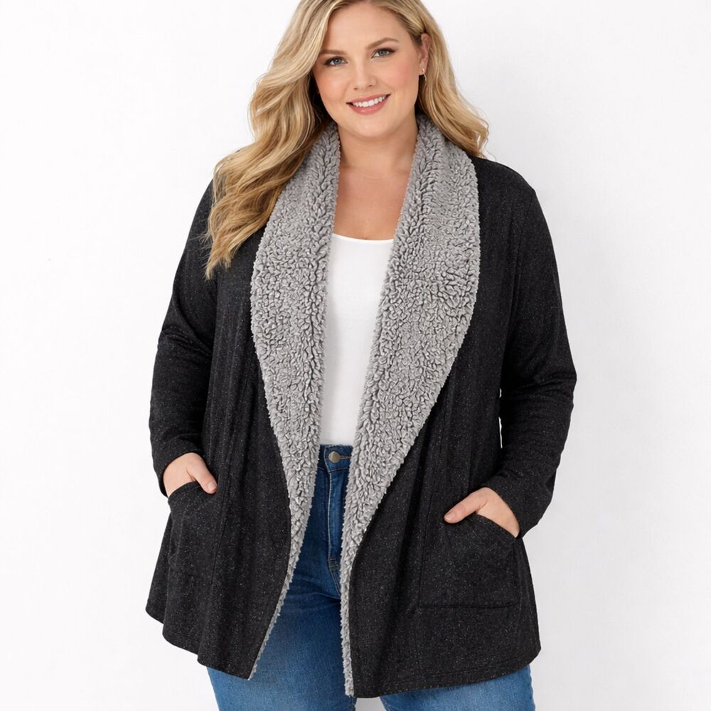 Charming Charlie Sherpa Shawl Collar Open Front Cardigan Jacket Size 3X